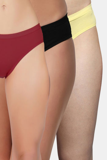 Buy Bleeding Heart Medium Rise Full Coverage Bikini Panty (Pack of 3) - Multicolor